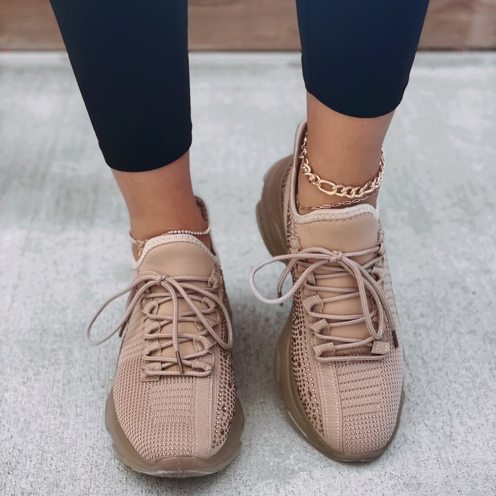 Beige Glitzy Rhinestone Embellished FlyKnit - Picture 3 of 10